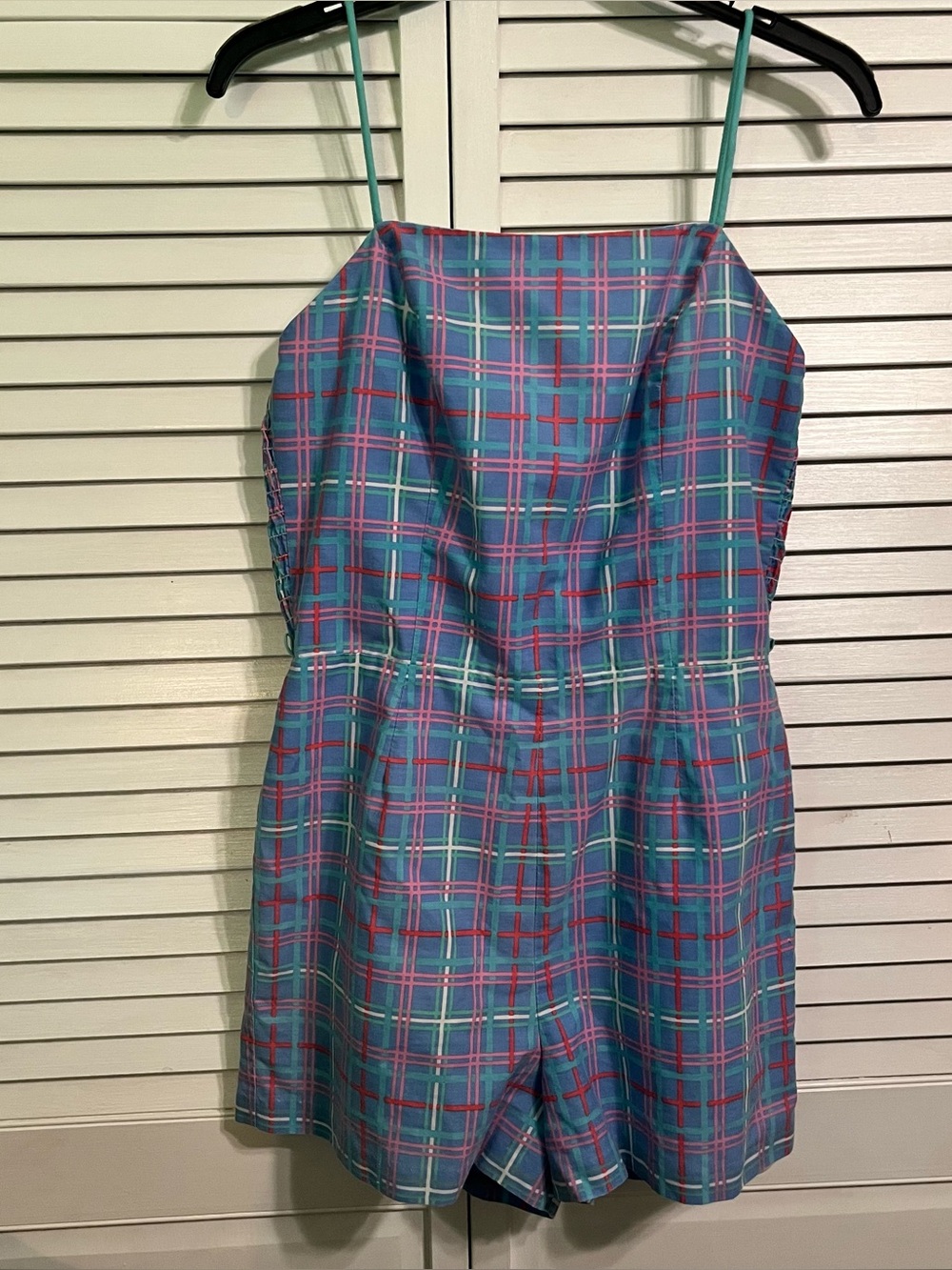 Vintage Romper Shorts Sea Waves 10 Blue Plaid